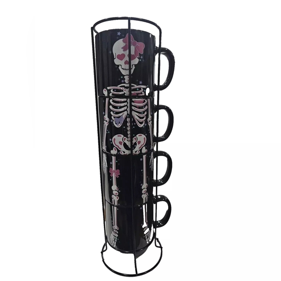 ~SOLD~ Dolls Kill Home Halloween Skull Skeleton Heartless Charm Stackable Mugs - Picture 2 of 5